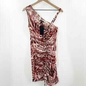 NWT Revolve By DYLN Kaia Mesh Mini‎ Dress in Chocolate Print Size Medium